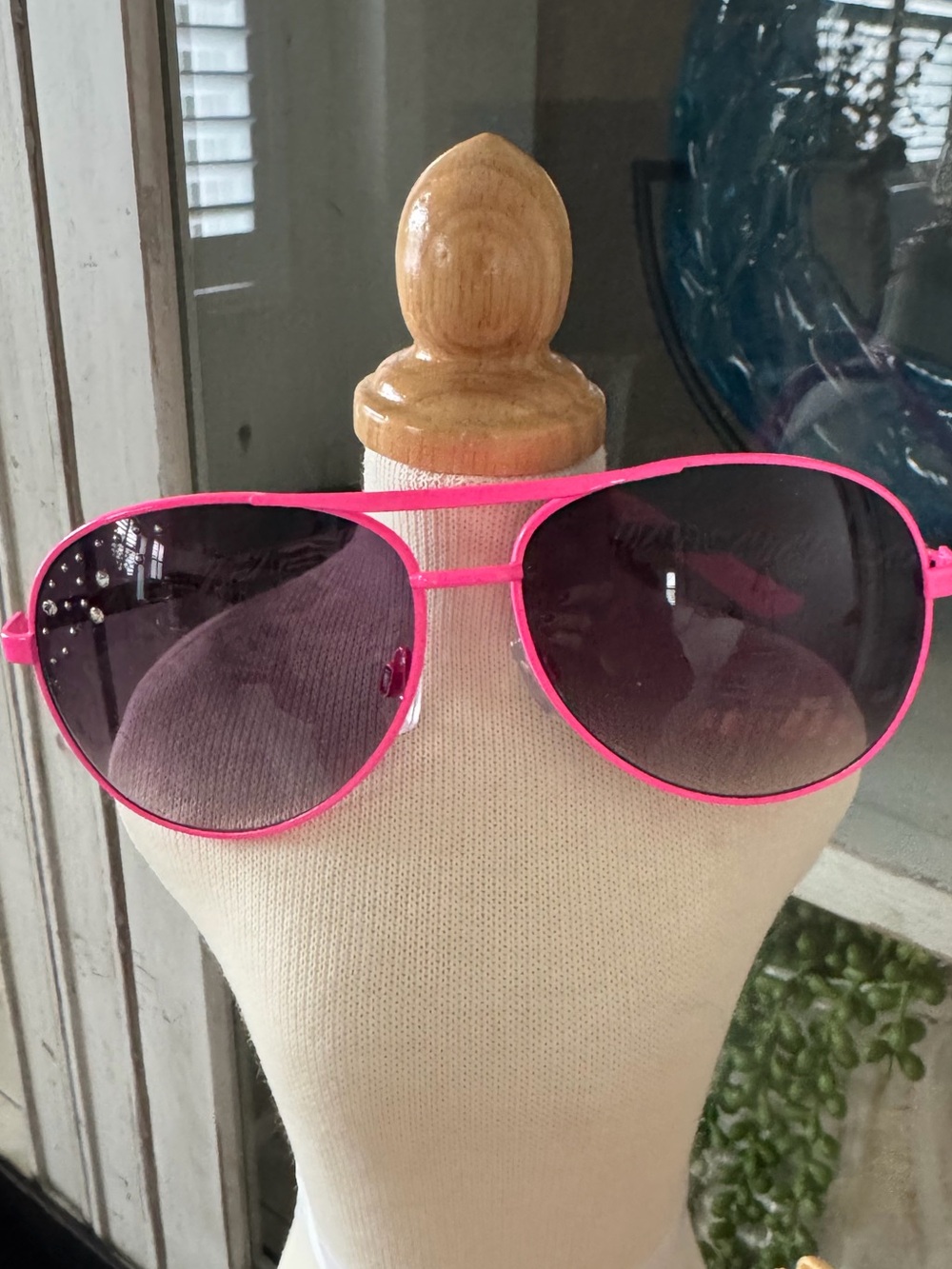 Pink Aviator Sunglasses with Zebra Stems & Crystal Accents